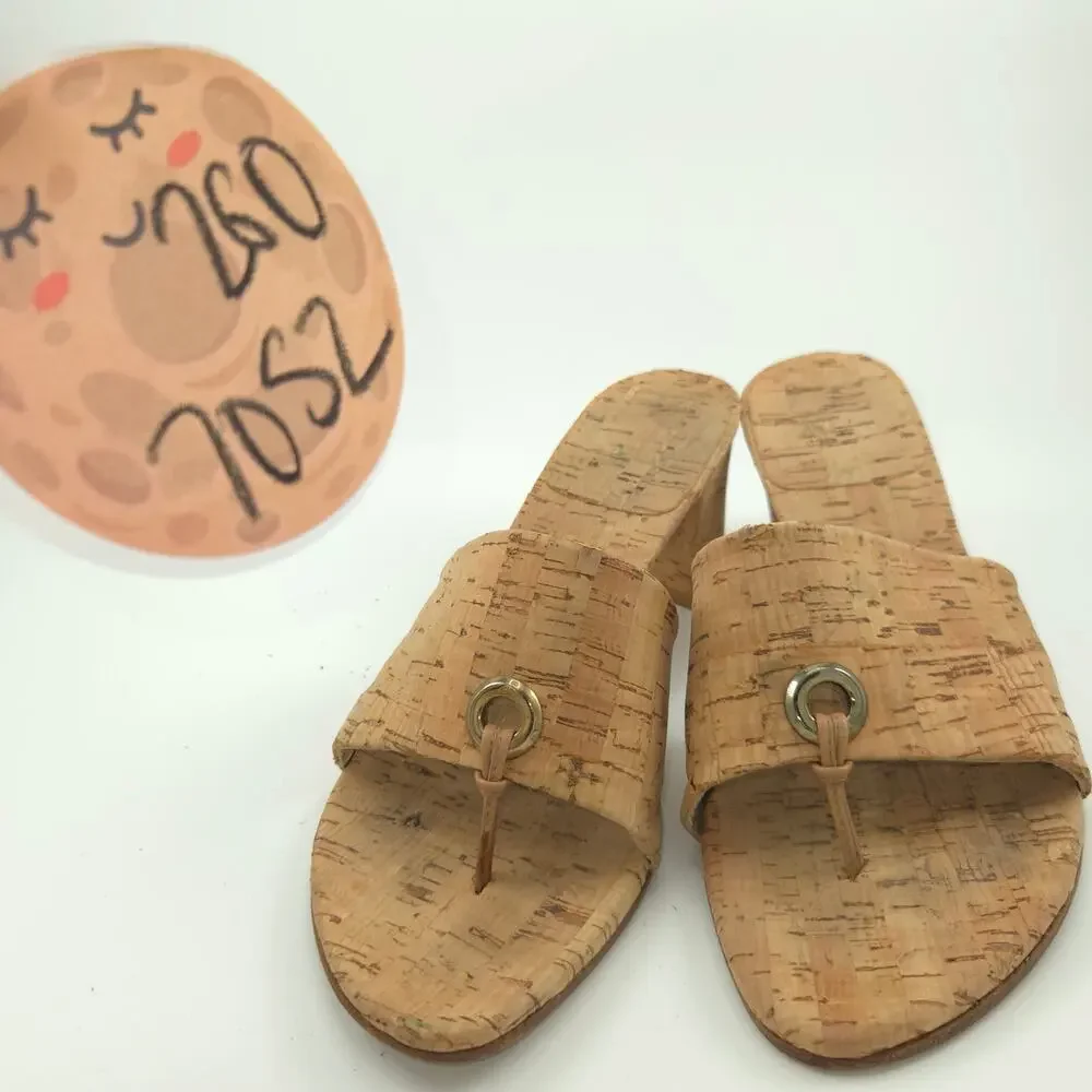 Stuart Weitzman Cork Mule Sandals Women's Size 8.5 Tan